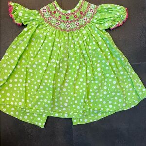 Green Polka Dot Smocked Dress